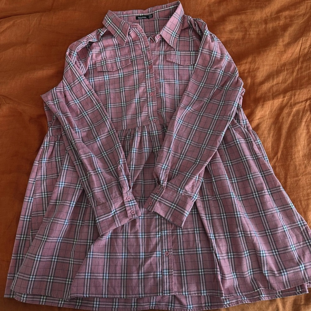 Boohoo Pink Plaid Mini Dress, Size 20
